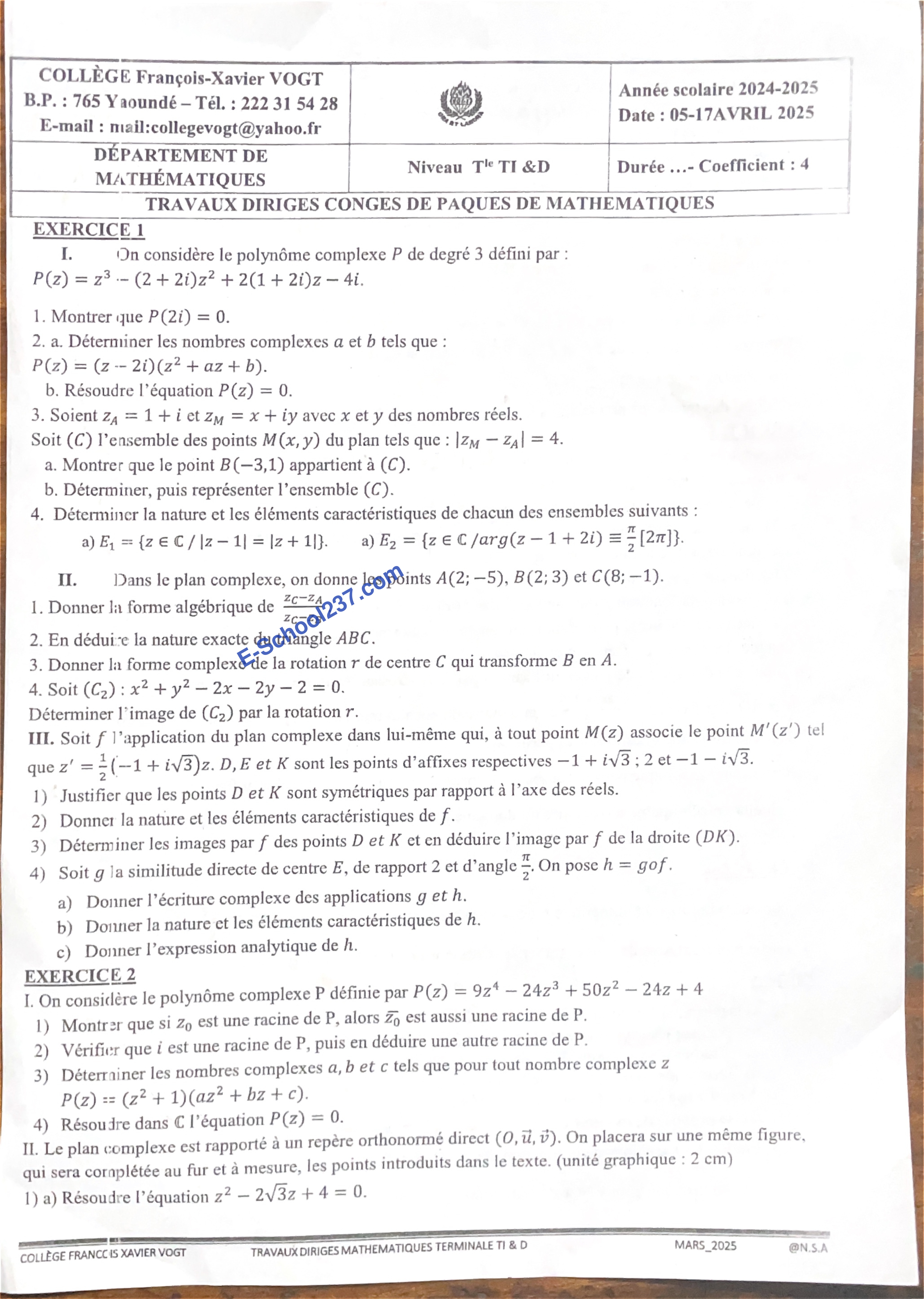 TD maths TleD-Ti 17 avril 2025 Vogt